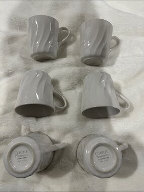 Corelle 8oz White Stoneware Mugs with Subtle Wave Texture - Set of 6
